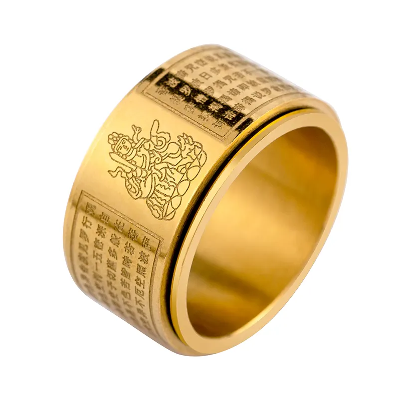 Southeast asiático tendência personalidade, aço inoxidável banhado ouro 18k budista coração inscrição anéis