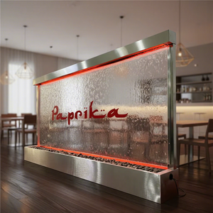 Mur d'eau en verre rectangulaire d'intérieur avec éclairage LED, cadre en acier inoxydable, design moderne pour restaurants - Product Image 1