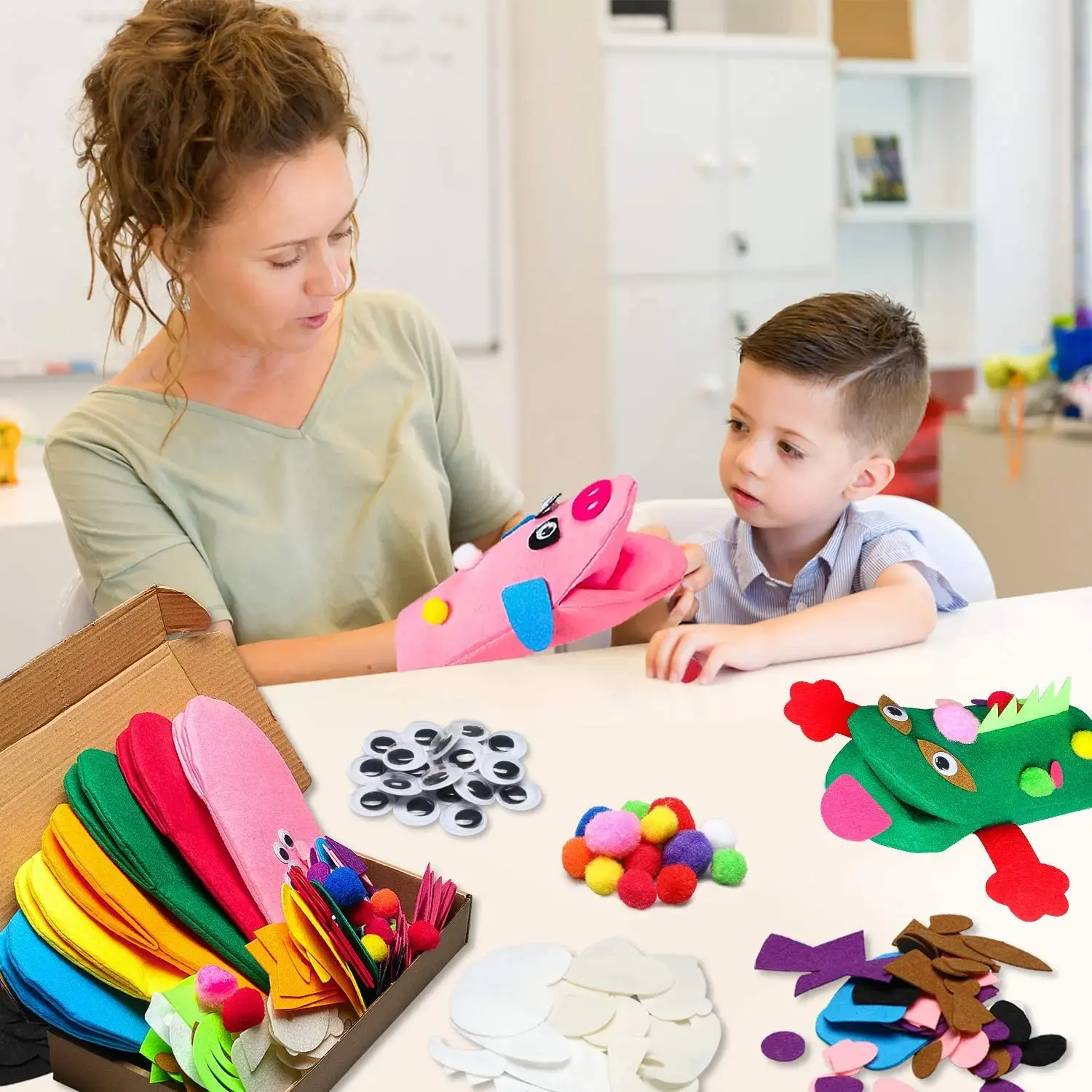 I bambini di educazione precoce hanno sentito il Kit per la creazione di marionette a mano creare la tua narrazione in stile pinguino coniglio elefante