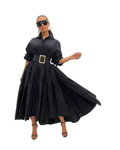 2024 New products Stand collar trend Loose black belt High waist and ankle professional commuter formal dresses