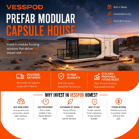 Capsule spatiale modulaire de luxe, préfabriquée, anti-rouille, avec structure en acier galvanisé, pour glamping, villa, maison, balcon, durable, installation rapide