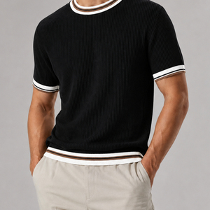 Nueva Camiseta de Punto de Manga Corta para Hombre, Verano, Poliéster Sólido, Ecológica, Transpirable, Casual, Lisa, Corte Ajustado, Cuello Redondo - Product Image 1