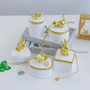 Customized Gold Ceramic <strong>Jewelry</strong> <strong>Box</strong> with Glazed Technique Animal <strong>Porcelain</strong> Necklace Ring Trinket Display for Logo Display - Product Image 3