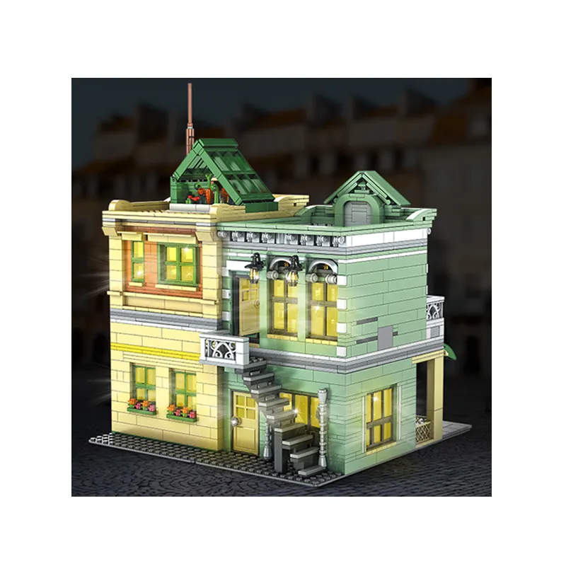 2024 Weihnachten MOLD KING 16023 Street View Das MOC French Restaurant Modell mit leichten Bausteinen Bricks Set Kits Spielzeug