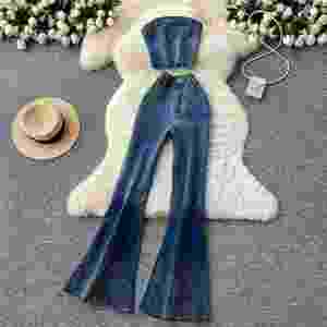 Conjuntos Básicos de Verano para Mujer, Top sin Mangas y Pantalones Vaqueros de Cintura Alta, Ropa al por Mayor - Product Image 1