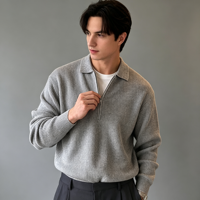 Pull-over en tricot de polyester pour homme, nouveau modèle, hiver, demi-zip, respirant, lavable en machine, coupe ajustée, chaud, vente en gros