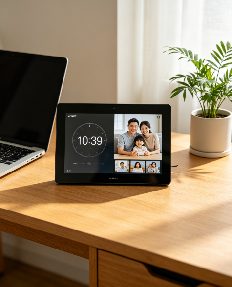 WF105TW WiFi Digital Photo Frame with Clock Calendar, Auto Slideshow for Office Desk & Home Study Decor