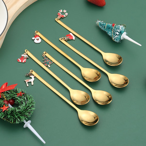 Cuillère en acier inoxydable, pendentif de Noël, cuillère créative de dessin animé, cuillère à café, cuillère à dessert, ensemble cadeau de Noël - Product Image 3