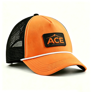 Casquette Trucker Orange Personnalisable avec Logo Brodé ACE Mountain, Maille Noire Respirante, Unisexe, Été, Mousse, 5 Panneaux - Product Image 2