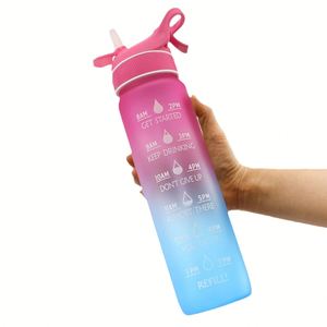Botella de Agua Tritan Ecozen de 32oz/1000ml con Logotipo Personalizado, Degradado, con Pajita, Tapa Abatible y Pulverizador de Niebla para Gimnasio y Deportes al Aire Libre - Product Image 5