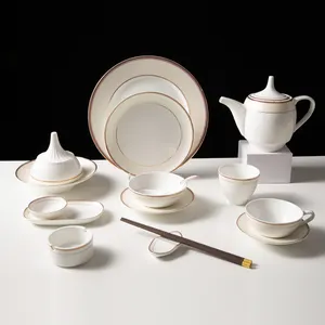 WEIYE Hand Painted Royal Dinnerware Porcelain Sets square round rectangle Plates mug Gold rim white Ceramic Dinner Set