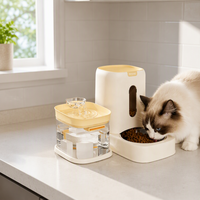 Bol en plastique pour chiens/chats avec distributeur automatique d'eau et de nourriture intégré, bassin anti-fuite pour usage intérieur/extérieur