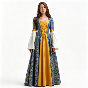 Abito <span class=keywords><strong>da</strong></span> Principessa Medievale Rinascimentale per Donna, Vestito Lungo Vittoriano Blu e Oro con Maniche a Campana, <span class=keywords><strong>Costume</strong></span> <span class=keywords><strong>da</strong></span> <span class=keywords><strong>Regina</strong></span> per Halloween - Product Image 5