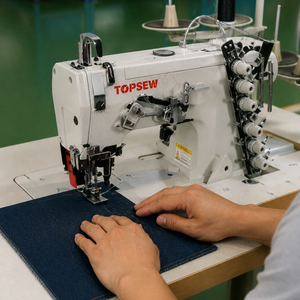 Machine à coudre industrielle automatique pour la décoration, à bras long et lit cylindrique, pour l'attache d'étiquettes sur les jeans TS-2002 - Product Image 5