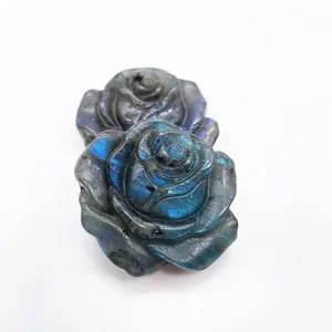 Vente en gros Sculpté à la main Flash Labradorite Cristal Rose Fleurs