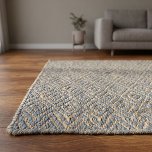 Geometric Flat Weave Jute Area <b>Rug</b> Blue Beige Modern Living Room Rectangle Eco Friendly Spot Clean Low Pile - Product Image 6