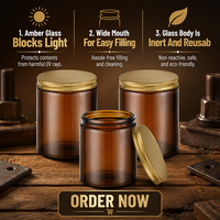 Stoples Kosmetik Kaca Amber 250ml Mulut Lebar Wadah Kosong Dengan Tutup Aluminium Emas untuk Kemasan Krim, Lilin, dan Perawatan Kulit