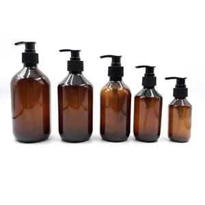 Bouteille en plastique ronde transparente Boston Brown pour shampoing 500ml 750ml 1000ml avec pompe distributrice noire - Product Image 6