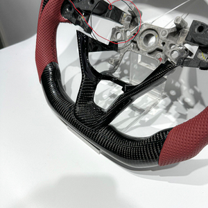 Volant en fibre de carbone véritable avec LED, fond plat, avec poignée en cuir perforé rouge <span class=keywords><strong>vin</strong></span> pour Honda <span class=keywords><strong>Accord</strong></span> 10ème génération 2018-2020 - Product Image 3