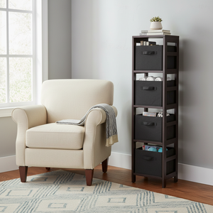 Capri 4-Section N Storage Shelf 4 <b>Foldable</b> Black Fabric <b>Baskets</b> for Efficient Organization - Product Image 4