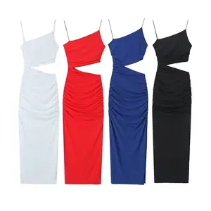 PB & ZA kadınlar 2023 yeni Chic moda açılış tasarım asimetrik elbise Vintage kolsuz kadın elbiseler robe Mujer