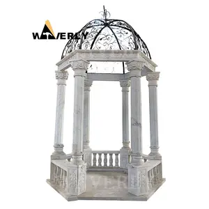 Custom Design In stock Stone Garden Product Outdoor Garden Decoration Natural Stone White Marble Roman Column Gazebo