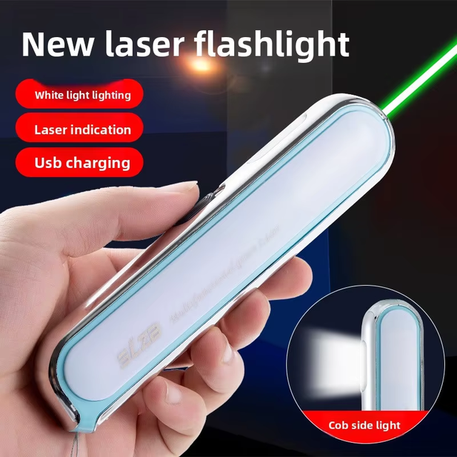 USB Rechargeable Green Laser Pointer With COB Side Light Multiple Pattern Projection for Teaching Indicator Camping Use