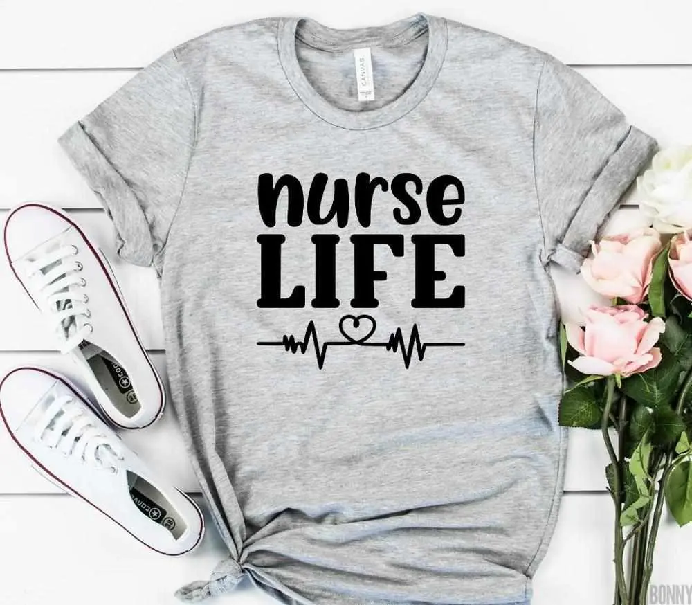 Women T Shirt Nurse Life Heartbeat Print Tshirt Women Short Sleeve O Neck Loose T-shirt Ladies Summer Causal Tee Shirt Tops