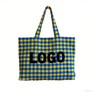 Túi tote vải canvas kẻ ô vuông nữ, quai dài, họa tiết hình học dễ thương, thời trang, dùng để đi mua sắm - Product Image 4