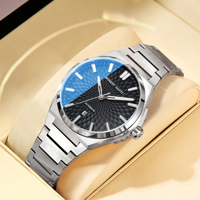 Bonest Gatti Automatic Watch Engraved Enamel Texture Dial 316L Steel Sapphire Lens Mechanical Wristwatch Montre Homme BG8012