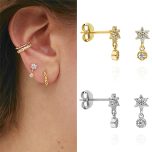 ROXI - Pendientes de Plata de Ley S925 con Forma de Copo de Nieve Geométrico y Diamantes, Elegantes y Sencillos - Product Image 4