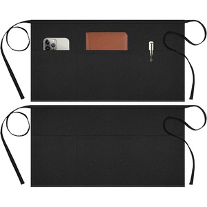 Waitress <b>Apron</b> Black 3 Pockets Oil Resistant For Restaurant <b>Kitchen</b> Work - Product Image 2