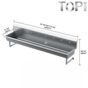 Évier commercial mural 4 stations en acier inoxydable 304/430 de <span class=keywords><strong>96</strong></span> pouces, finition polie, garantie 5 ans pour restaurants - Product Image 2