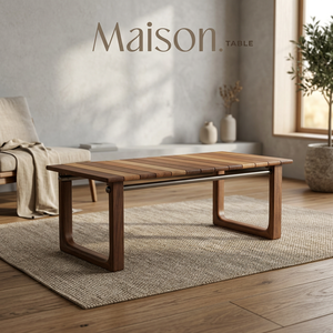 Table d'extérieur en bois massif avec plateau à lattes, mobilier de patio moderne pour jardin, cour arrière, hôtel - Product Image 3