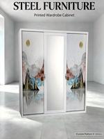 Armoire en acier à motifs imprimés sur mesure LAKSHYO, 3 portes, placard métallique, porte coulissante, armoire de rangement, meubles de chambre à coucher