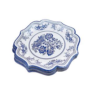 BECOL – Lot d'assiettes en carton style rétro chinois bleu et blanc, écologiques, 7 pouces, jetables, pour fêtes et dîners - Product Image 4