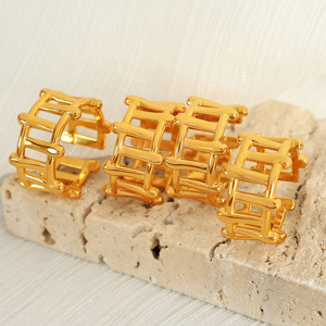 Anillo con forma de valla geométrica a la moda para mujer, joyería de fiesta ajustable de oro de 7mm - Product Image 2