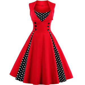 Robe mi-longue rétro vintage pour femmes Rockabilly Dot Swing <span class=keywords><strong>Pin</strong></span> <span class=keywords><strong>up</strong></span> Summer Party Dresses Elegant Tunic Casual - Product Image 1