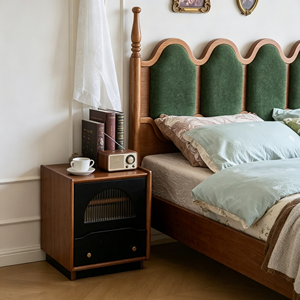 Traditional Upholstered Wooden <b>Bed</b> <b>Frame</b> Queen Size Fabric Headboard Soft <b>Bed</b> with Green Padding and Wood <b>Frame</b> - Product Image 2