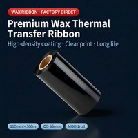 Pita Lilin Cetak Kecepatan Tinggi 110mm X 300m TTR untuk Printer Transfer Termal Label Barcode Gambar Gelap Jernih Kompatibilitas Luas