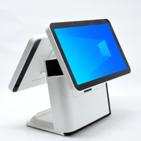 Système de point de vente JJPOS JJ-Q8B à double écran tactile de 15,6 pouces pour supermarché avec processeur I3 Bluetooth/Wi-Fi Windows OS - Blanc/Noir