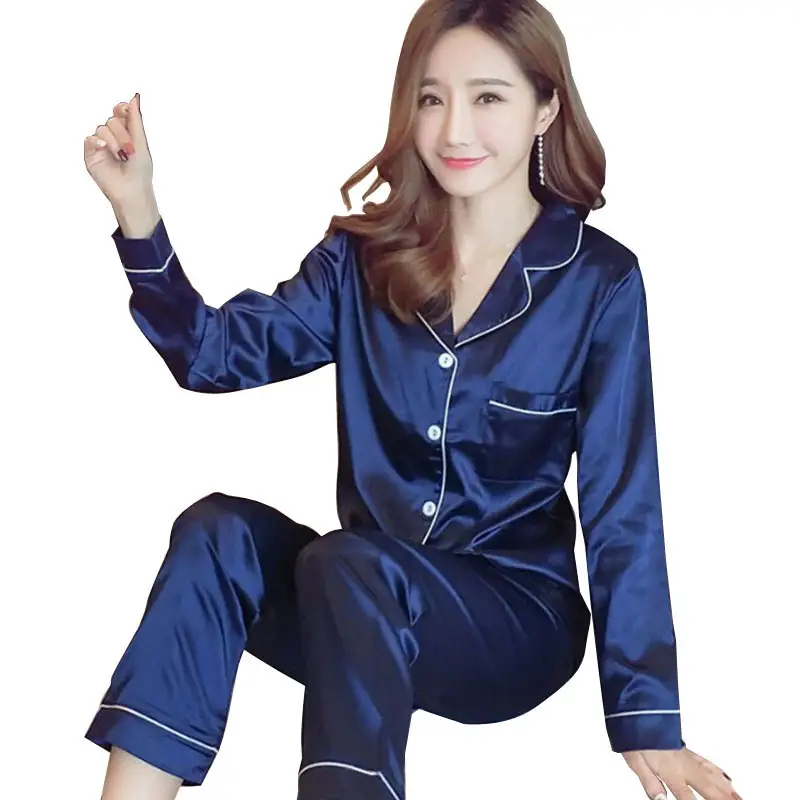 Комплект женской одежды для сна из атласной шелковой ткани, дизайнерские пижамы с длинным рукавом, большие размеры от M до 5XL
