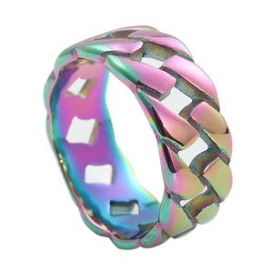 Anillo de Cadena Hueca de Acero de Titanio para Hombre, Diseño Geométrico Tejido, Plata, Oro, Multicolor, Estilo Punk, Joyería de Moda 24063 - Product Image 5