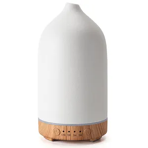 Difusor eramic de aceite de aromaterapia, humidificador de aire colorido de 7 Led de grano de madera de 250ml, difusor de aromaterapia personalizado