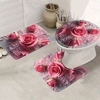 Ensemble de rideaux de salle de bain en polyester imprimé en 3D, imperméable, avec fleurs 3D, motif floral non perforé avec anneaux