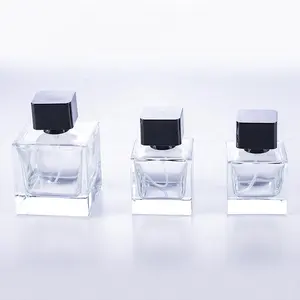 Clear hot sale popular empty crimp sprayer square shape 50ml cube perfume bottle