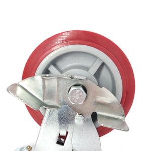 150mm 6-Zoll Rote Polyurethan PU Schwenkbare Schwerlast-Lenkrollen mit Seitenbremse - Product Image 5