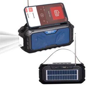 Lecteur de musique à énergie solaire sans fil avec torche électrique avec support de téléphone, Radio Fm extérieure, lecteur Usb, charge solaire Tf