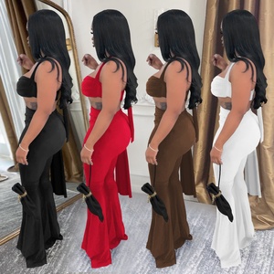 X7485-2026 Abbigliamento Boutique Donna Casual Estivo Senza Spalline con Laccetti Set 2 Pezzi Patchwork con Pantaloni Lunghi - Product Image 2