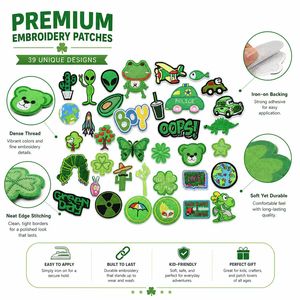 Parches Bordados Termoadhesivos al por Mayor, 39 Piezas, Tema <span class=keywords><strong>Verde</strong></span>, Dibujos Animados de Animales, Ranas, Cactus, Mariposas, Naturaleza, Diversión - Product Image 2